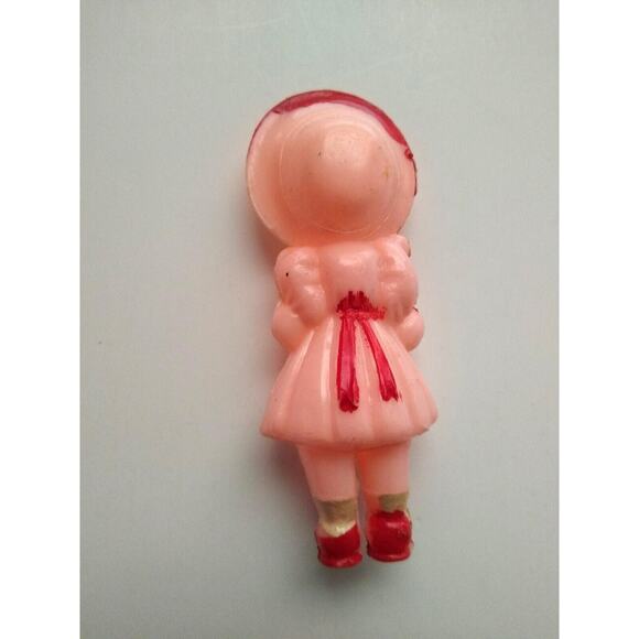 Toy Doll Rattle Retro Hard Plastic Hand Painted Pink Body Blonde Girl 3.25" - Picture 3 of 4